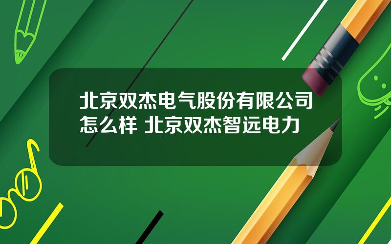 北京双杰电气股份有限公司怎么样 北京双杰智远电力